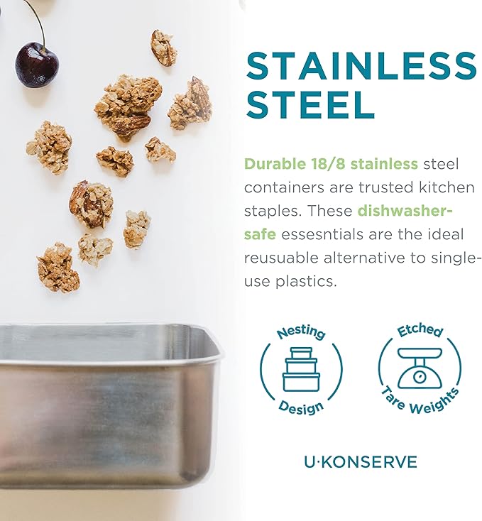 U Konserve Stainless Steel Rectangle Food Storage Bento Box Container, Leak Proof Silicone Lid Dishwasher Safe - Plastic Free, (25oz Cosmice Blue)