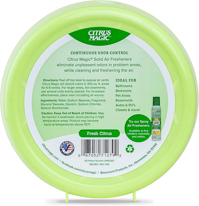 Citrus Magic Odor Absorbing Solid Air Freshener, Fresh Citrus, 8-Ounce, Pack of 1