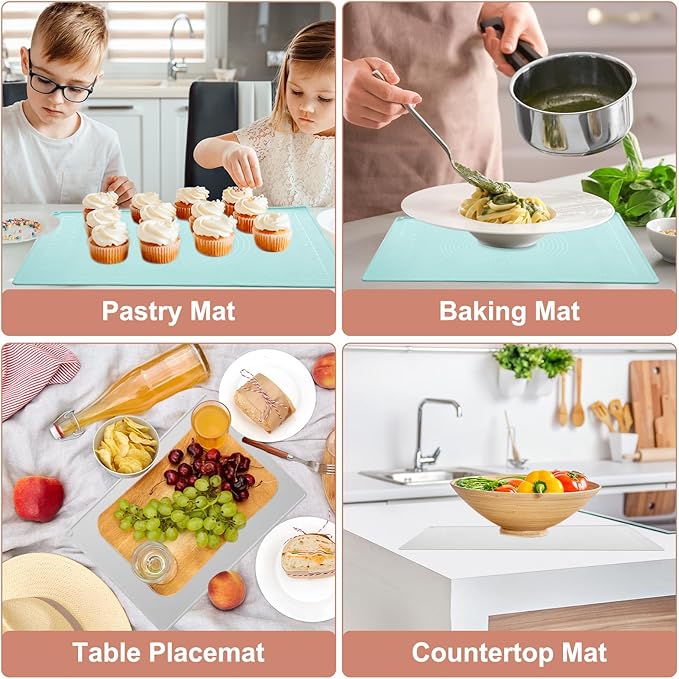 uxcell Silicone Pastry Mat, 19.7" x 15.8" Silicone Baking Mat with Measurements, Non-Stick Dough Rolling Mat for Making Pastry Cookies Bread Pizza Pink