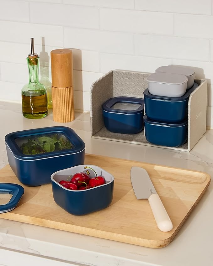 Caraway 22pc Glass Food Storage Set - Storage Containers for Food - Non-Toxic Ceramic-Coated Glass - Air Release Technology - Compact & Stackable Design - Perracotta