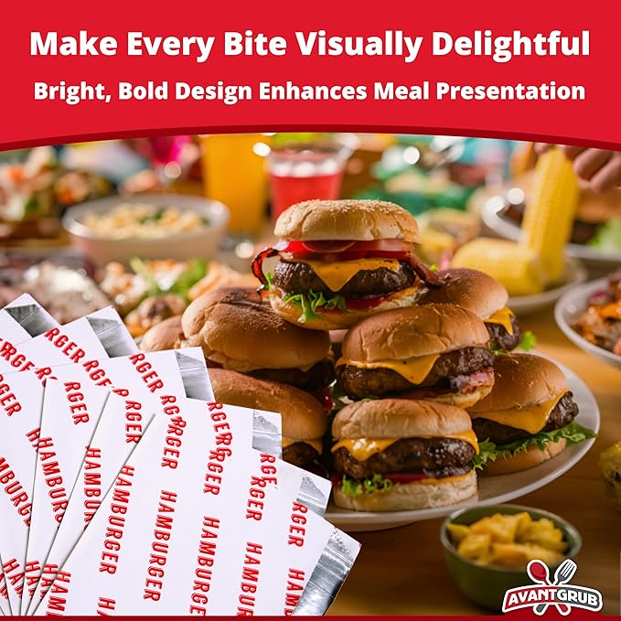 Retro, Grease Proof Burger Wrappers 25 Pk. Great BPA Free Cookout Supply. Pro Quality Bulk Hamburger Bags Are Large and Insulated. Allergen Friendly BBQ Foil Paper Perfect For Baseball Themed Party.