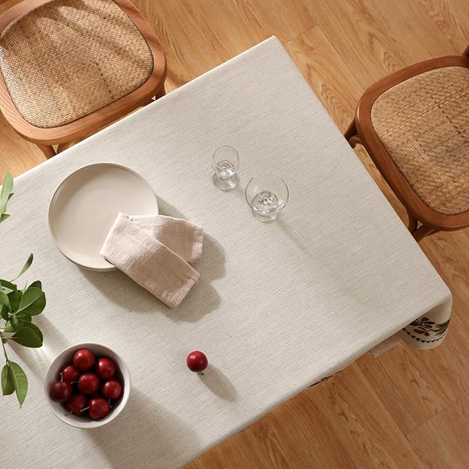 ISAENNE Designer Christmas Linen Long Rectangle Tablecloth,Light Beige Western Table Cloth,Wrinkle Resistant Decor Tablecloths for Dining Thanksgiving Kitchen Christmas,63"*94"-Carol G