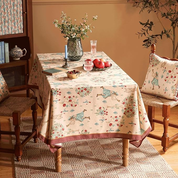 patdrea Designer Italian Beige Rectangle Tablecloth,Vintage Linen Trees Pattern Extra Long Table Cloth,Decor Table Cover for Kitchen Dining Christmas,Thanksgiving,Tea Party,67"x118"-Tatiana a