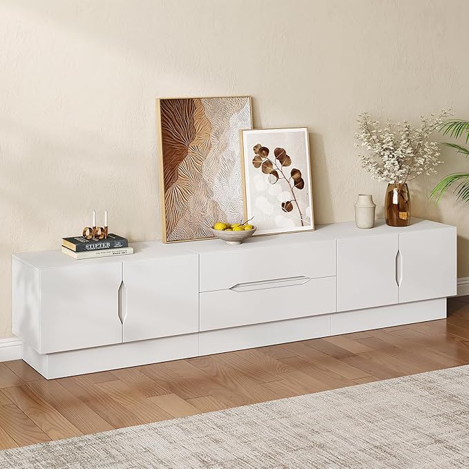 94.5" Wide Modern TV Stands for Living Room, Entertainment Center with Storage Cabinets and Drawers,Wooden TV Console with Groove Handle,Media Console for Bedroom,Dining Room,White