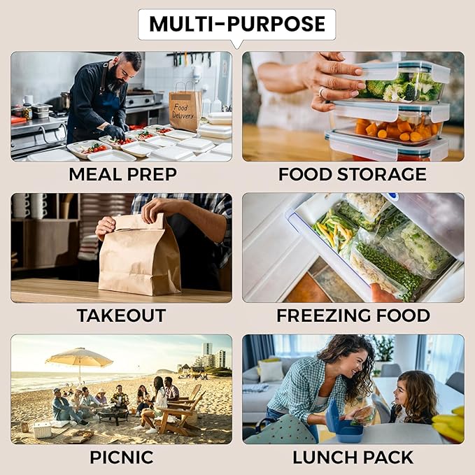 Klex 16 Oz, 50 Sets Meal Prep Containers with Airtight Lids, BPA Free, Reusable Plastic Food Container, 16 oz, Round, Black/Clear, 50 Sets