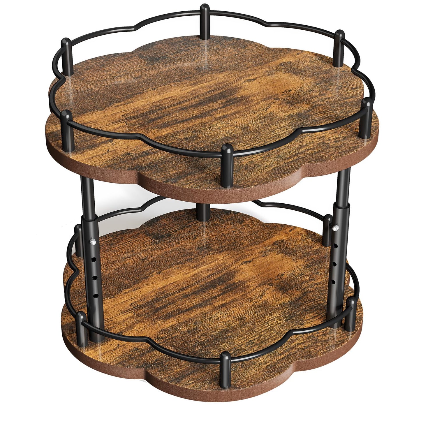 Lazy Susan Spice Rack Organization for Cabinet - 2 Tier Adjustable Height Lazy Turntable Spice Organizer for Kitchen Countertop & Pantry, Wood 10 Inch Seasoning Storage, Black