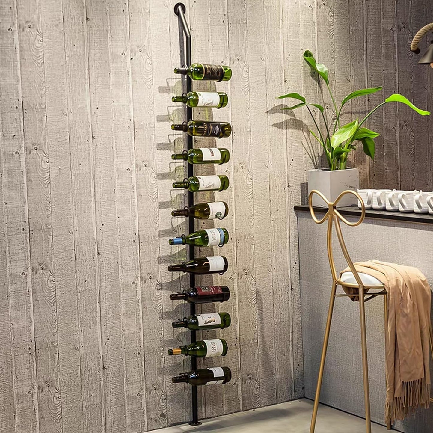 Wine Rack Wall Mounted, 72.8in High Metal Wine Bottle Holder for 12 Bottles, Kitchen Organization and Wine Storage for Commercial Restaurants Pantry Bar Wine Cellar (Black, Three rows-36 Bottles)