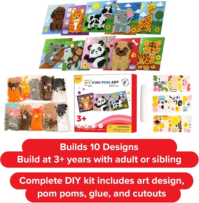 Little Jupiter DIY Pom Pom Art - Makes 10 Art Pieces -Boy & Girl for Age 3-5 - Toddler Kids Crafts 3-5 Activities - Arts and Crafts (Set4)