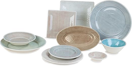 Carlisle FoodService Products Grove Reusable Plastic Plate Square Plate with Rim for Home and Restaurant, Melamine, 8.5 Inches, Buff, (Pack of 12)