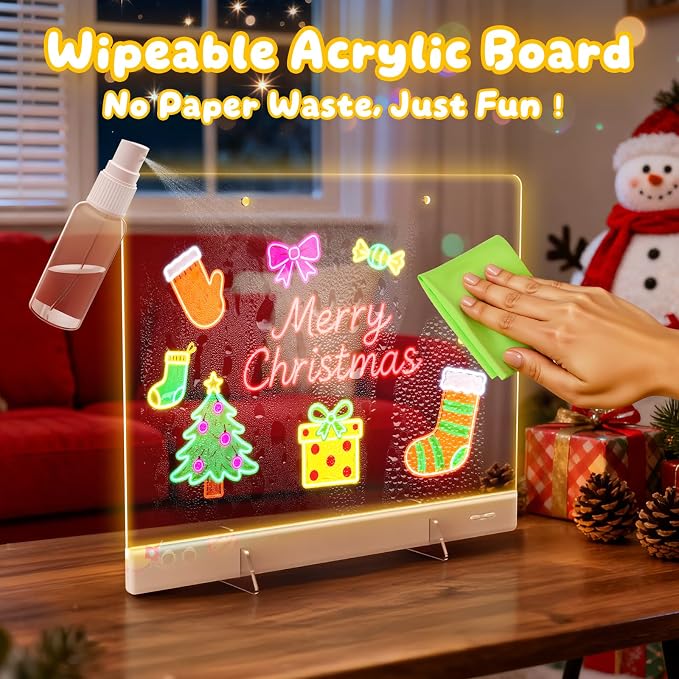 16" LumiBoard LED Drawing Board for Kids - 7 Colors & 10 Modes Rechargeable Acrylic LED Note Board with 7 Markers Cleaning Kit, Birthday Gifts for Kids/Girls/Teens