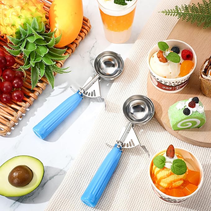 Reallnaive 8 Pcs Release Cookie Scoops Ice Cream Scooper with Trigger Release Portion Scoop Stainless Steel for Portion Control, Baking Food, Cookie Dough (2 oz,Blue)