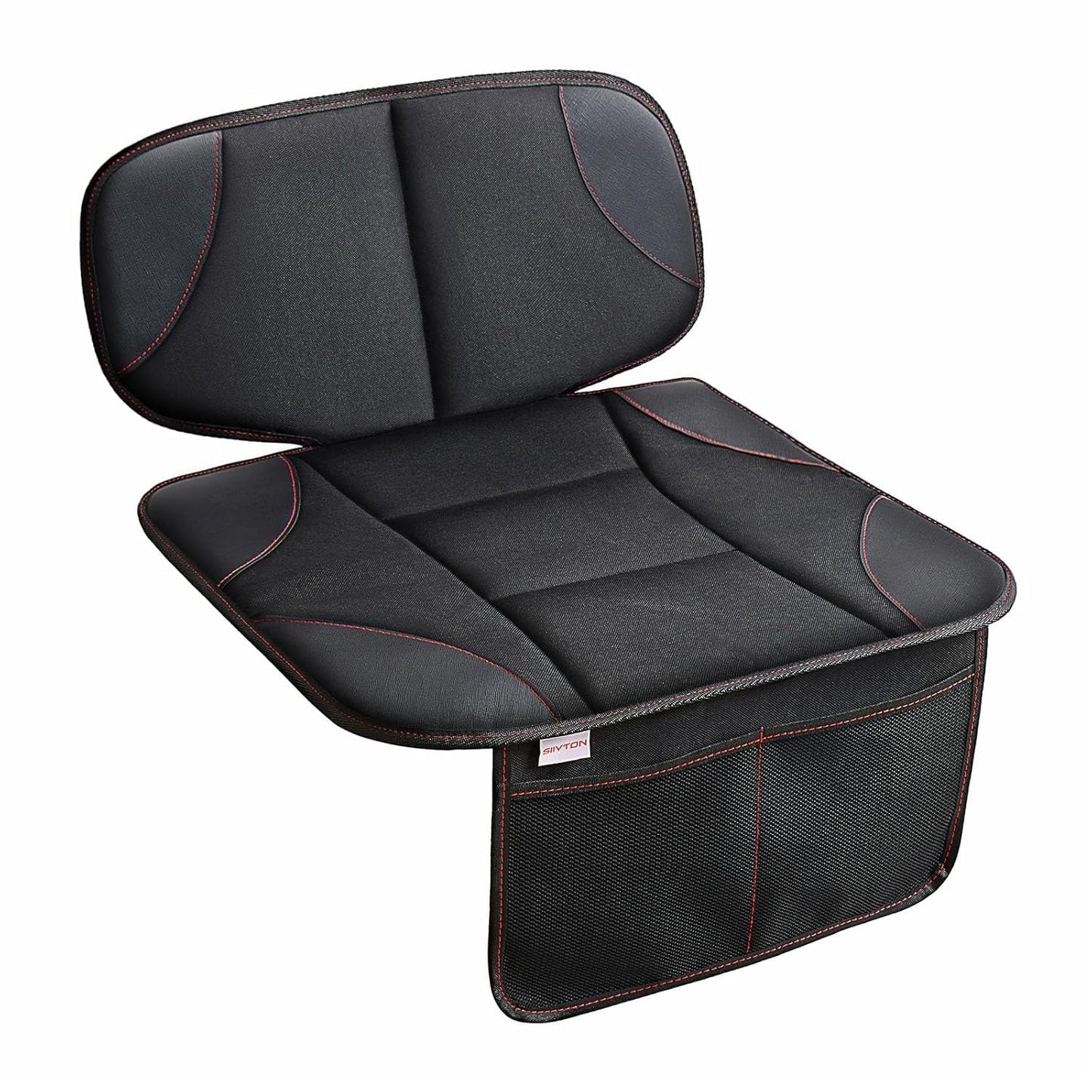 Siivton Kids Booster Seat Protector Mat, Thick, Anti-Slip, Waterproof, with Mesh Pockets for Toys & Snacks, Fits Most Cars, Black - 2 Pack