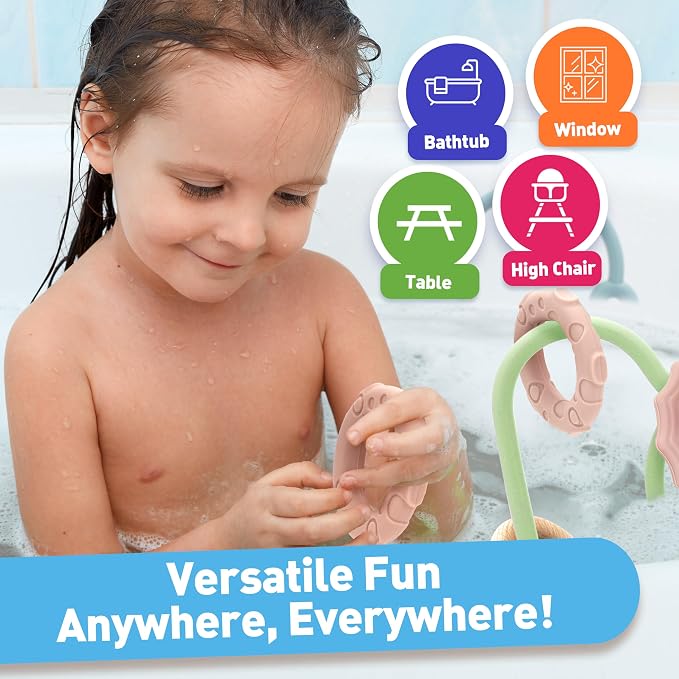 Baby Suction Cup Toys, Silicone Sensory Toys for High Chair | teething relirf, fine motor play for highchair, bathtub, restaurant, airplane travel, and daily sensory fun