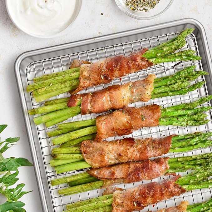 Wildone Baking Sheet with Rack Set (2 Pans + 2 Racks), Natural Aluminum Commercial Quality Cookie Sheet with Cooling Rack, Nonstick Baking Pan, Warp Resistant & Heavy Duty, Half Sheet Size
