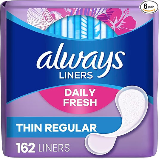 Always Thin Daily Panty Liners for Women, Light Absorbency, Unscented, 162 Count (Packaging May Vary)