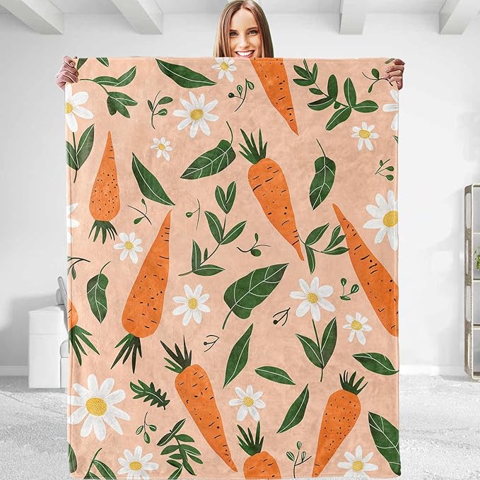 Carrot & Flower Plush Throw Blanket - Soft, Comfy, Lightweight, Warm, and Fuzzy - Ideal Gift for Men and Boys - Perfect for Couch, Bedroom, Travel, Bed - 80x60 inches
