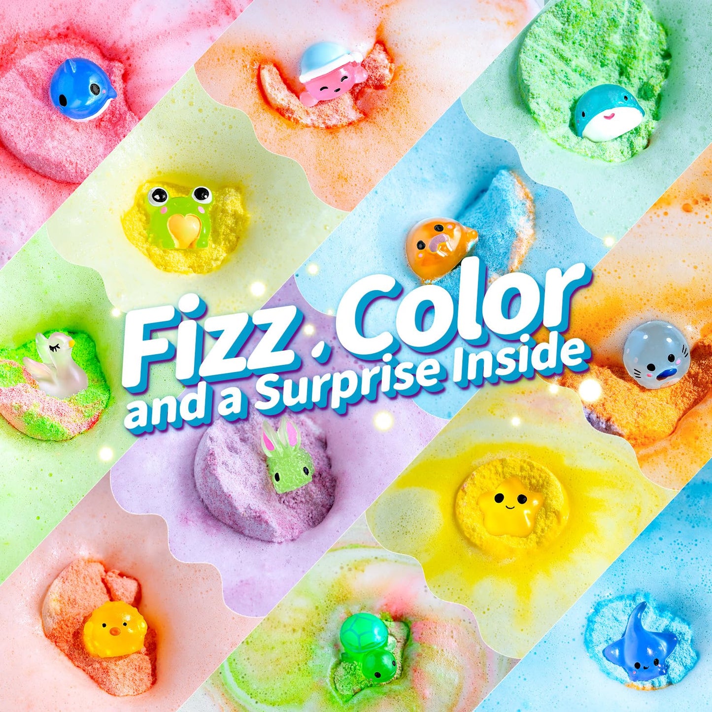 SudsyRoar Bath Bombs for Kids with Surprise Inside – 24 Pack Handmade Bath Bombs with Glow-in-The-Dark Land & Sea Toys, Fizzy Bath Salt Balls, Birthday Party Favors for Boys and Girls
