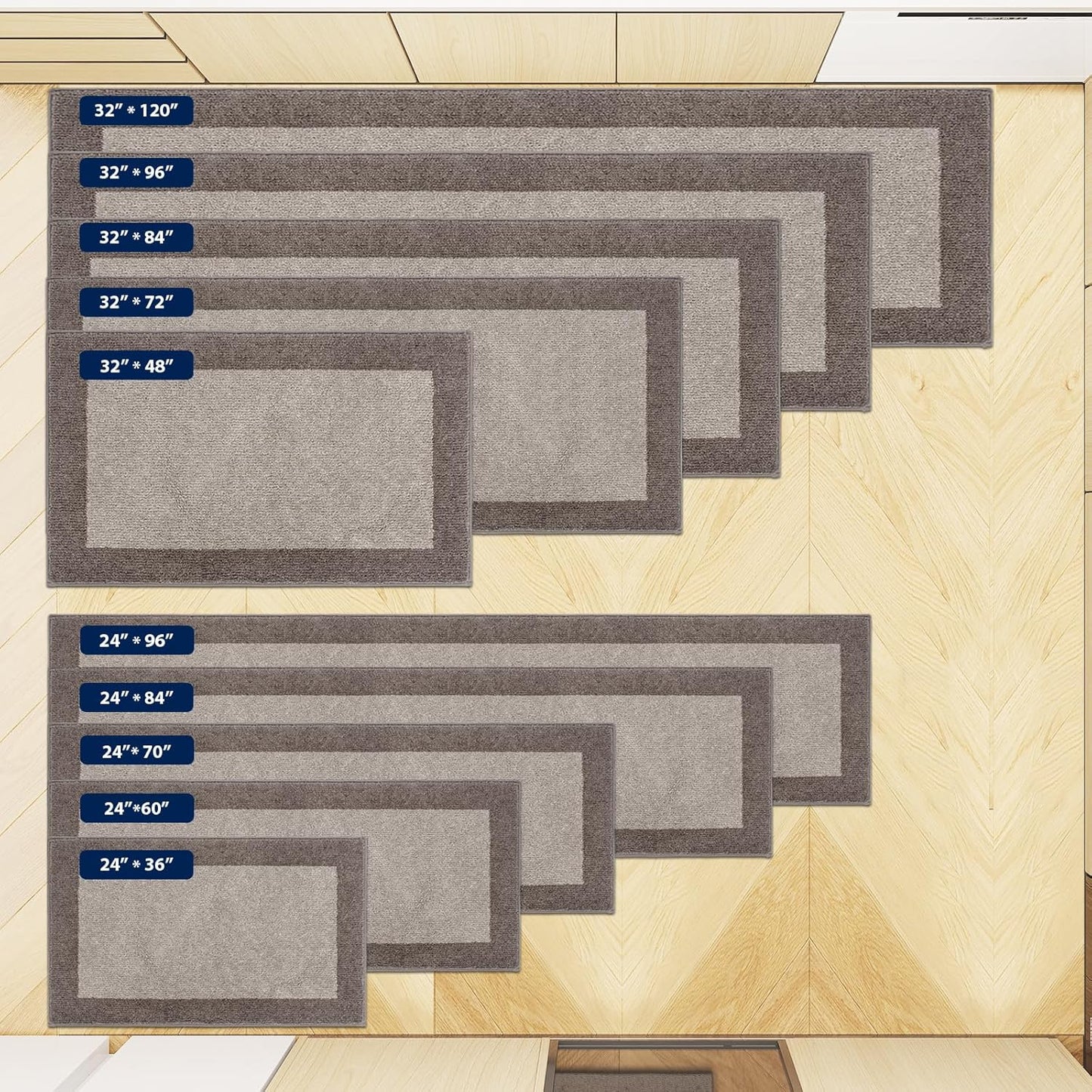 Machine Washable Kitchen Rug 24" x 96", Non Slip Kitchen Mat for Floor, Absorbent Entrance Runner Rug for Bedroom, Hallway, Bathroom, Door (Roll Packing)