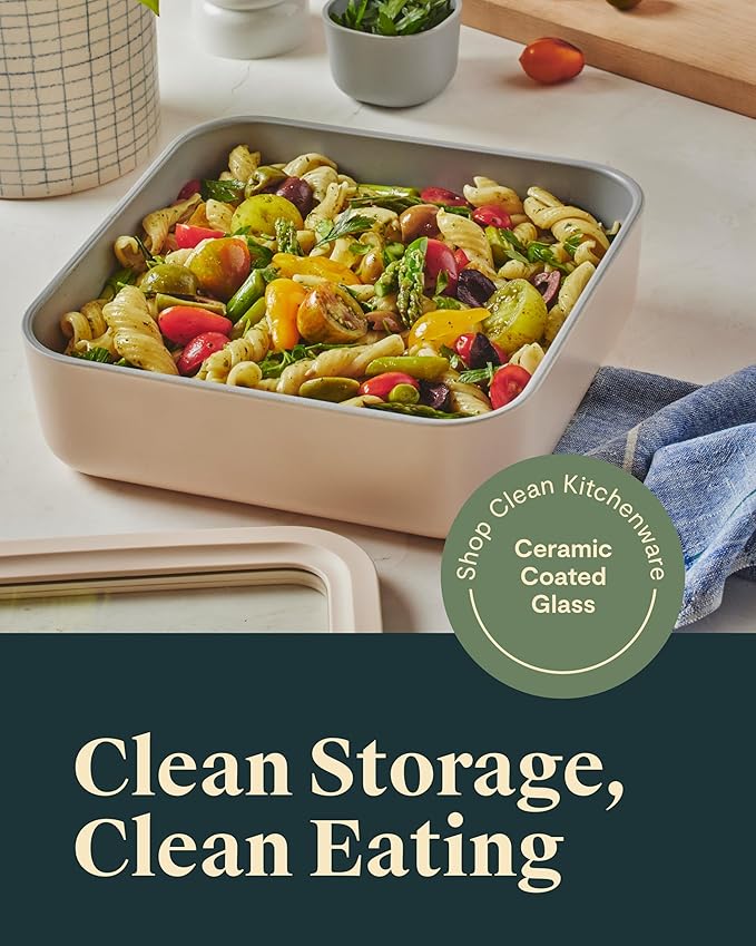 Caraway 2pc Glass Food Storage Set - 10 Cup Food Containers (2) - Ceramic Coated - Non Toxic, Non Stick Lunch Box with Lids. Dishwasher, Oven, & Microwave Safe - Gray