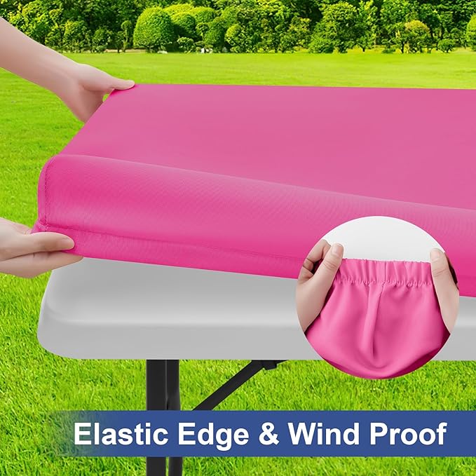 homing Rectangle Table Cloth Cover, Waterproof Polyester Elastic Fitted Tablecloth, Fits for 5 Foot Folding Tables, Washable Table Protector for Picnic, Camping, Outdoor (Rose Pink, 30" x 60")