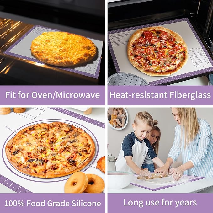 Non Stick Pastry Mat,Extra Large Silicone Baking Mat with Measurement, Food Grade Dough Rolling Mat for Making Cookies Macarons Bread Pie Crust, Easy to Clean& Multi-Purpose