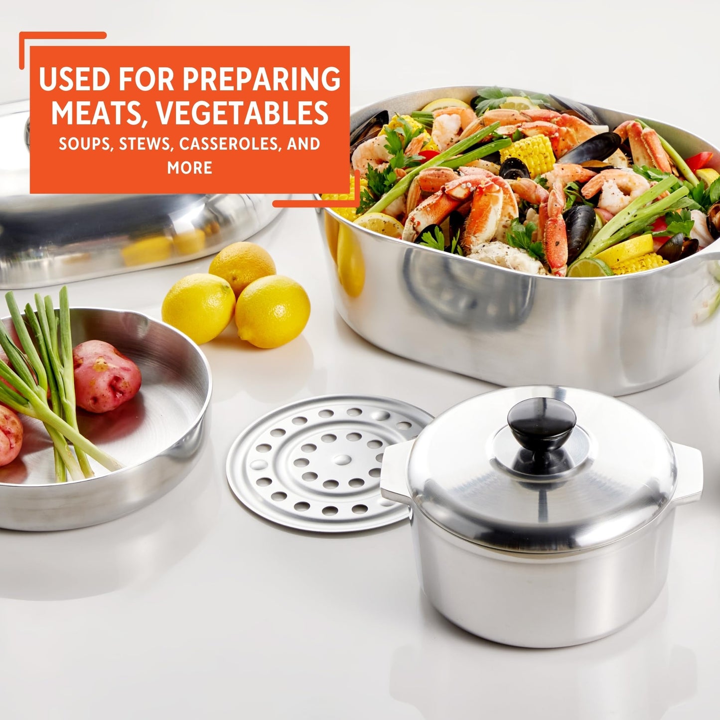 IMUSA USA Heavy Duty 13-Piece Cast Aluminum Cajun Cookware Set, Silver