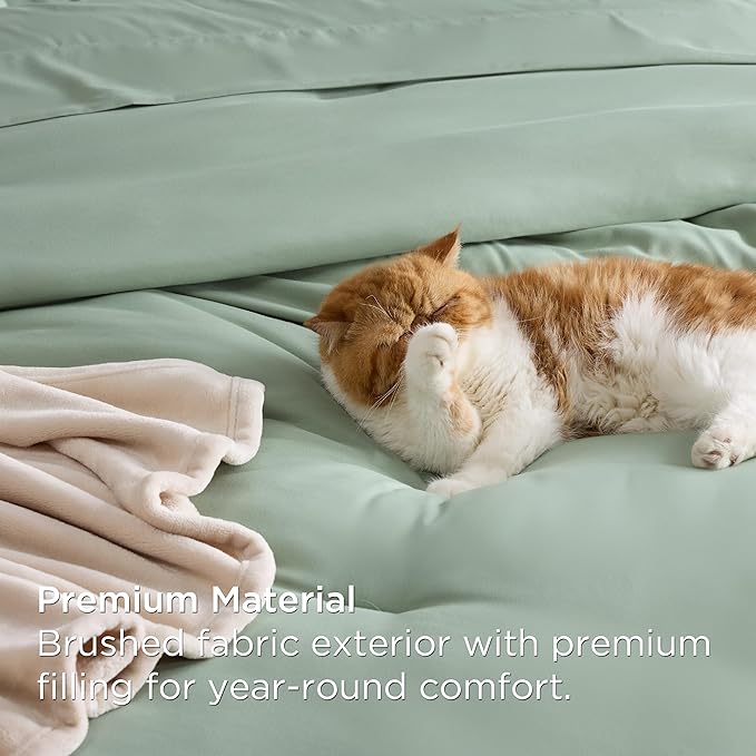 Bedsure Full Comforter Set Sage Green, 8 Pieces Prewashed Full Size Bed in a Bag with Soft Fleece Bed Blanket, Down Alternative Bedding Set for All Seasons, Sheets, Pillowcases & Shams