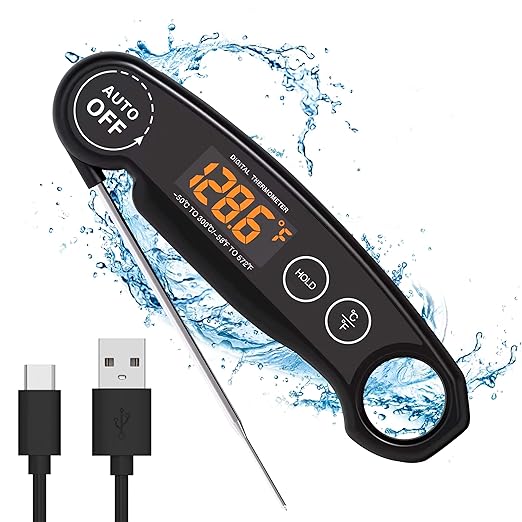 1 Second Instant Read Food Thermometer Rechargeable Meat Thermometer Digital Kitchen Thermometer for Cooking, Grill Thermometer, BBQ Thermometer Waterproof