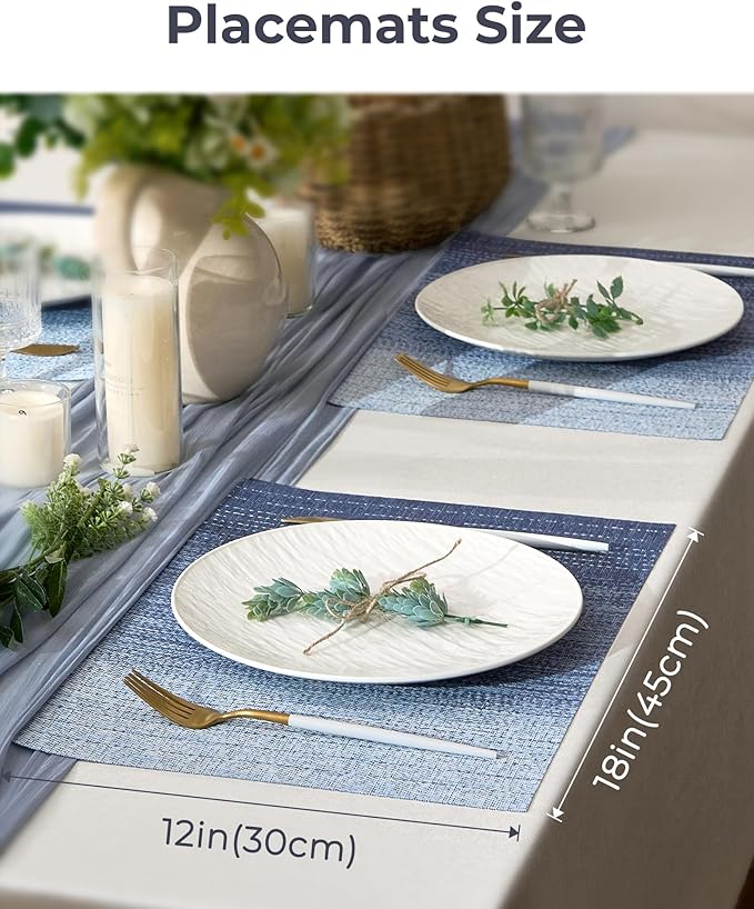 Leetaltree Gradient Blue Woven Placemats Set of 4 - Heat Resistant Non-Slip Place mats for Dining Table, Washable Durable PVC Vinyl Woven Table Mats(Gradient Blue, 4)