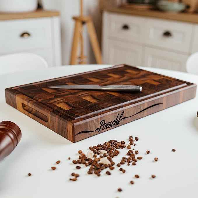 Handmade Personalized Walnut End Grain Cutting Board – Custom Engraved Wood Chopping Block, Perfect Gift for Home Chefs by GrainWoods (14x9x2 Inches)