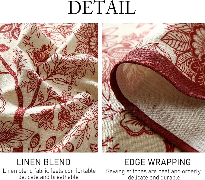 ISAENNE Designer French Linen Extra Long Rectangle Tablecloth,Red Floral Washable Indoor Table Cloth,Durable Home Decor Tablecloths for Dining Thanksgiving Kitchen Party,63"*110"-Ruyi A