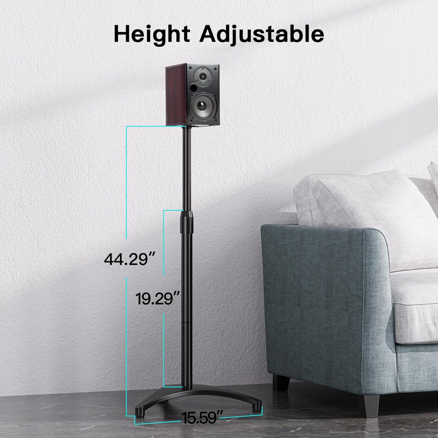 PERLESMITH Speaker Stand Adjustable - Extend 20" to 44" - Holds Satellite Speakers & Small Bookshelf Speakers up to 9 lbs, Floor Stands Compatible with Sony Bose Polk JBL Yamaha and Others - 1 Pair