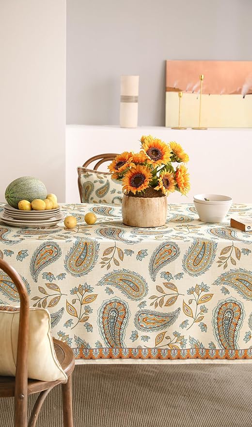 patdrea Designer Vintage French Rectangle Table Cloth,Italian Floral Wrinkle Free Farmhouse Tablecloth,Decor Table Cover for Kitchen Dining,Christmas,Tea Party,Thanksgiving,55"x87"-Lysaniya