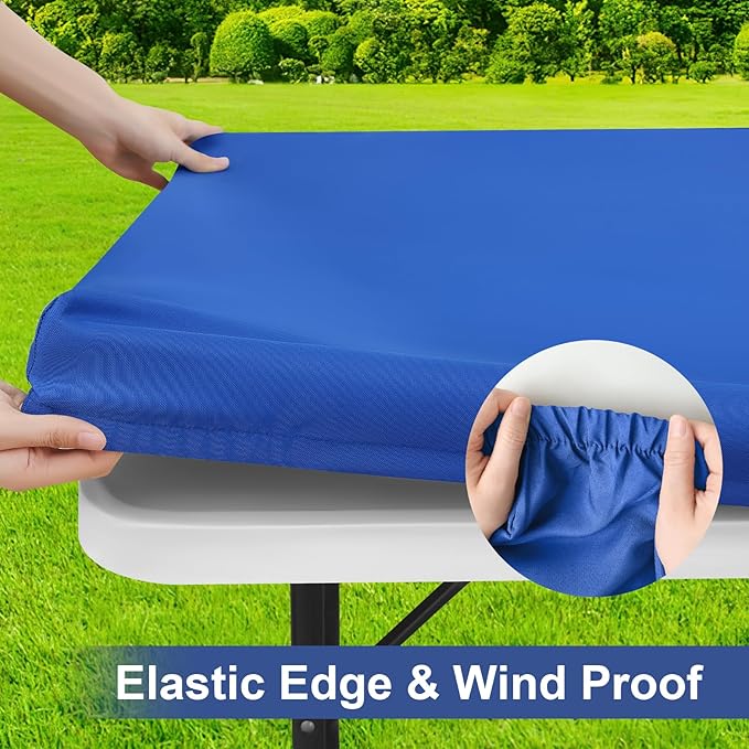 homing Rectangle Table Cloth Cover, Waterproof Polyester Elastic Fitted Tablecloth, Fits for 4 Foot Folding Tables, Washable Table Protector for Picnic, Camping, Outdoor (Blue, 30" x 48")
