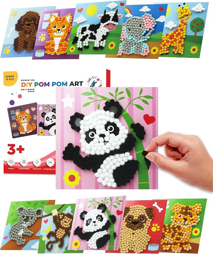 Little Jupiter DIY Pom Pom Art - Makes 10 Art Pieces -Boy & Girl for Age 3-5 - Toddler Kids Crafts 3-5 Activities - Arts and Crafts (Set4)