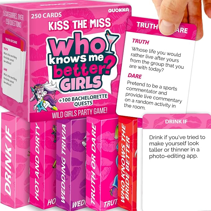 QUOKKA Bachelorette Party Games - 250 Cards Bachlorette Gifts for Bride 5 Categories 21+ Party Accessories