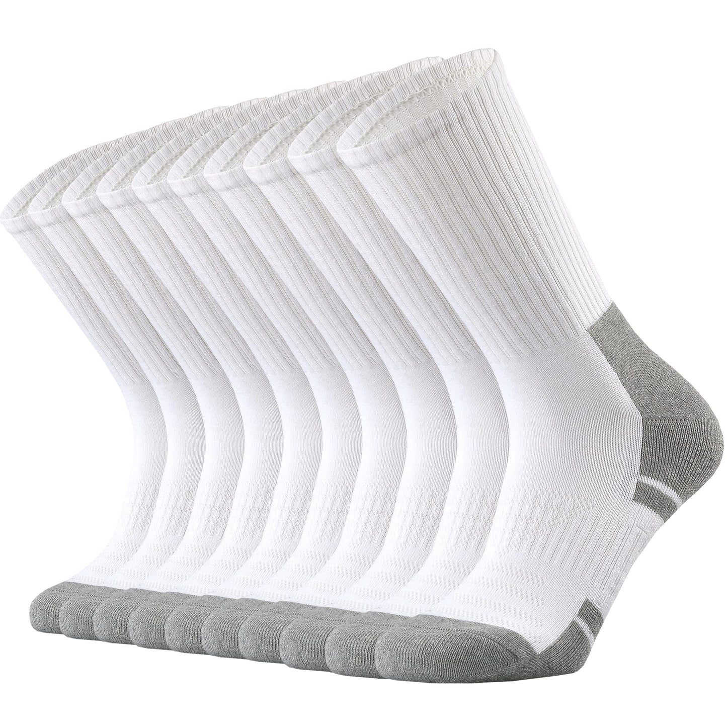 Ortis Men's Cotton Cushion Crew Socks Moisture Wicking Breathable Thick Warm Thermal for Athletic Heavy Duty Work Boot(WhiteGrey L)
