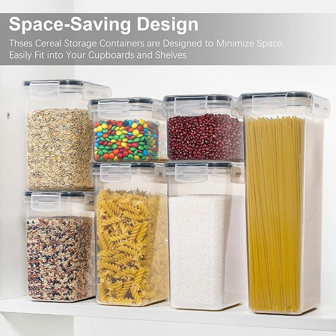 PANTRYSTAR Airtight Food Storage Containers with Lids, 7 PCS BPA Free Kitchen Canisters for Spaghetti, Pasta, Dry Food, Flour and Sugar, Plastic Canisters for Pantry Organization and Storage