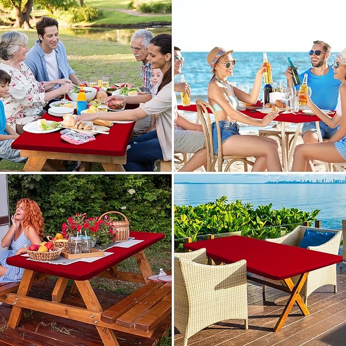 homing Rectangle Table Cloth Cover, Waterproof Polyester Elastic Fitted Tablecloth, Fits for 6 Foot Folding Tables, Washable Table Protector for Christmas, Holiday, Party (Red, 36" x 72")