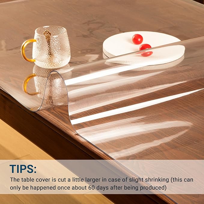 Clear Table Cover Protector Rectangle 38 x 72 Inch, 1.5mm Transparent Plastic Table Protector Waterproof, Anti-Scratch Clear Desk Mat for Office Desktop Dresser Dining Table, FDA Compliant