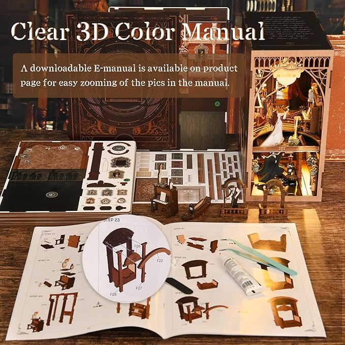 CCCDF Book Nook Kit, DIY Miniature Dollhouse Booknook Kit, 3D Wooden Puzzle Bookend Bookshelf Insert Decor with LED Light for Teens and Adults (Phantom of The Opera)