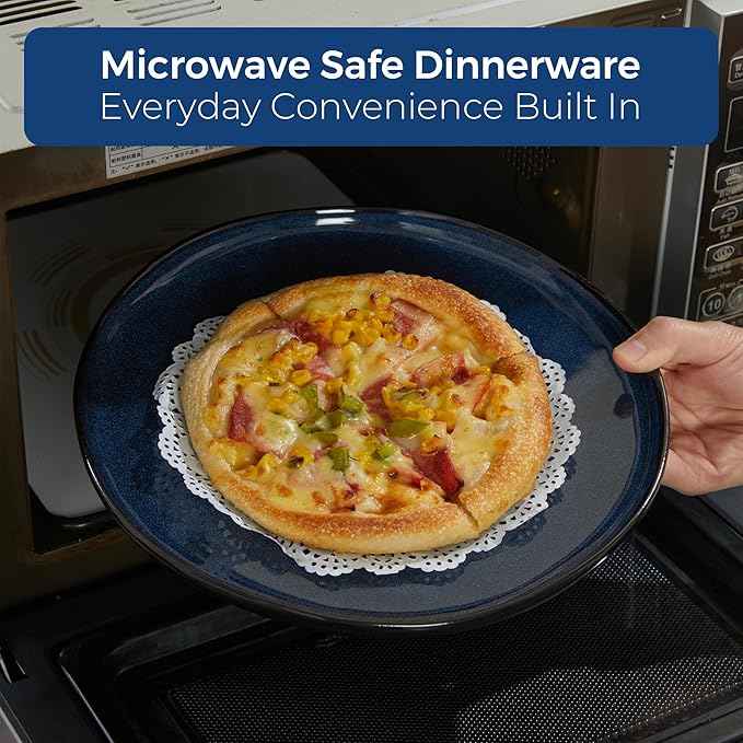 24 Piece Ceramic Dinnerware Sets for 8, Starry Blue Reactive Glaze | Unique Coastal Edge for Holiday Gatherings, Thanksgiving, Dinner Parties | Microwave & Dishwasher Safe Stoneware Dish Set