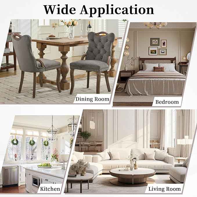 Grey Velvet Dining Chairs Set of 6，Modern Upholstered Dining Room Chairs with Tufted Back and Wood Accents, Curved Solid Wood Legs & Nailhead Trim, Sillas De Comedor Modernas 6