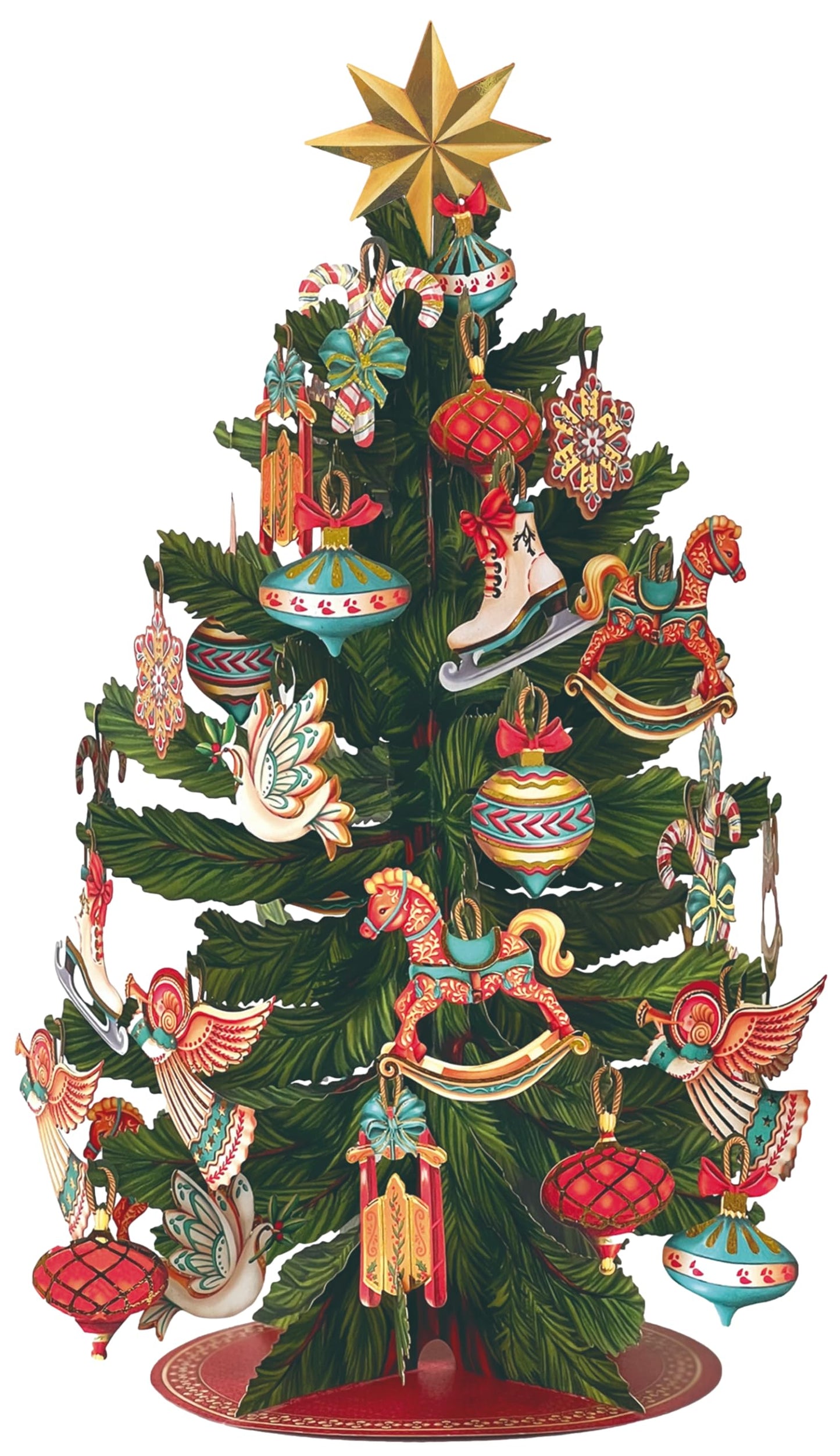 Freshcut Paper Pop Up Cards, Christmas Tree, 15 Inch Life Sized 3D Popup Greeting Card, Christmas Cards, Holiday Card, Thank You Gifts, Blank Notecard & Envelope