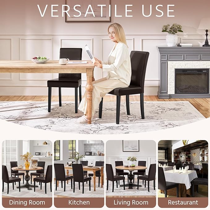 Yaheetech Dining Chairs Set of 2 Faux Leather Modern Dining Room Chairs with Rubberwood Legs and Padded Seat for Kitchen/Living Room/Restaurant, Dark Brown