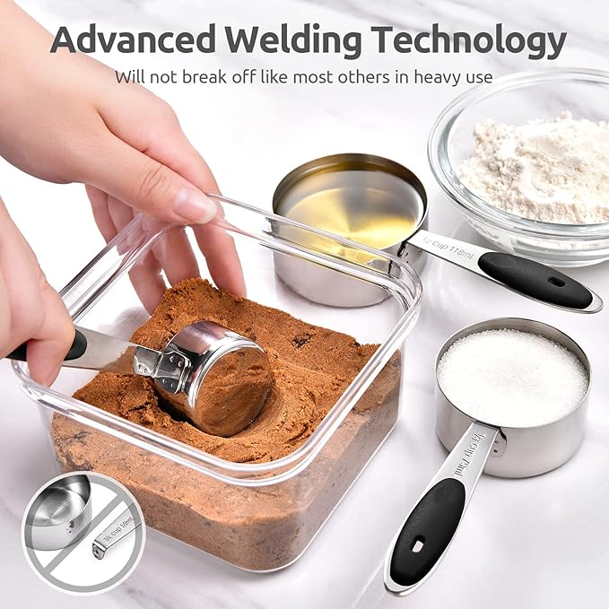 U-Taste 18/8 Stainless Steel Measuring Spoons Set for Dry and Liquid Ingredients(Set of 7), and Upgraded Measuring Cups and Spoons Set of 12 with Reinforced Welded Handle (Black)