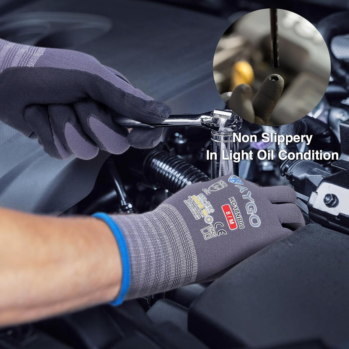 KAYGO Safety Work Gloves MicroFoam Nitrile Coated, 12 Pairs KG18NB,Seamless Knit Nylon Glove for Men and Women, Ideal for Automotive,Warehouse,Construction (X-Large,Gray)