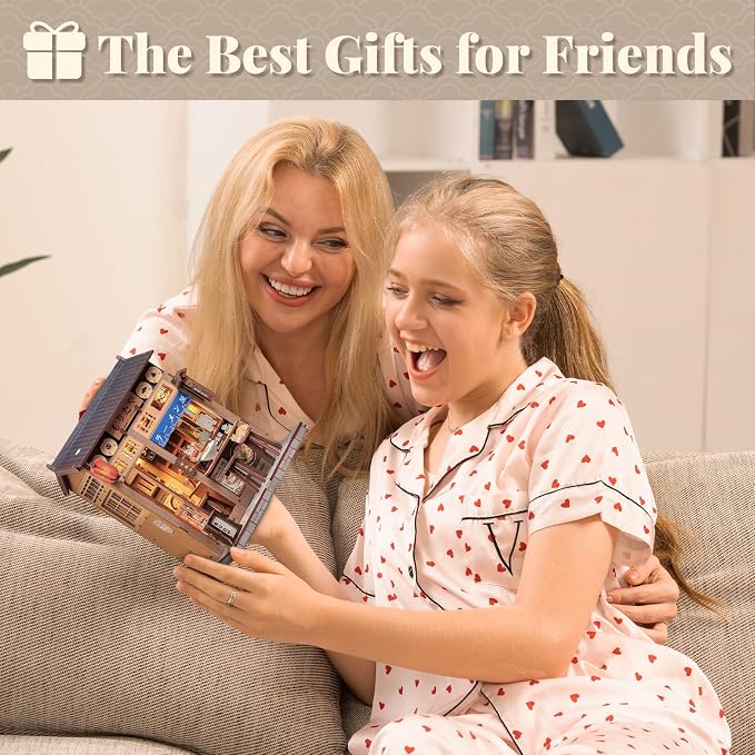 CUTEBEE Book Nook Kit, DIY Miniature House Kits for Adult and Teens, Dollhouse Booknook Tiny House, Bookshelf 3D Wooden Puzzle, DIY Craft Gifts for Family and Friends (Morita-Ya)