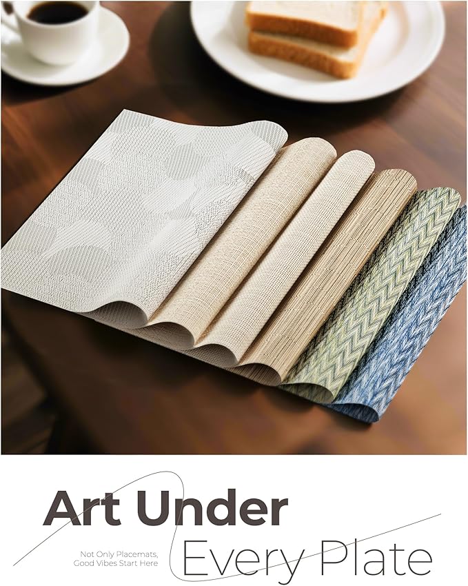 Leetaltree Beige White Placemats Set of 20 - Heat Resistant Non-Slip Place mats for Dining Table, Washable Durable PVC Vinyl Woven Table Mats(Beige White, 20)