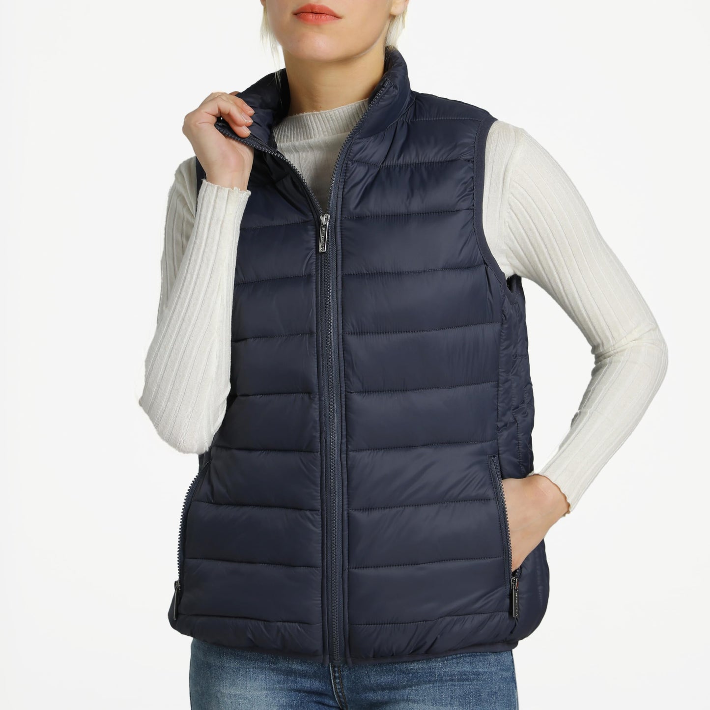 Alpine Swiss Jodie Womens Puffer Vest Insulated Vest Jacket Water Resistant Zip up Pockets Versatile Layer Outerwear NVY 2XL